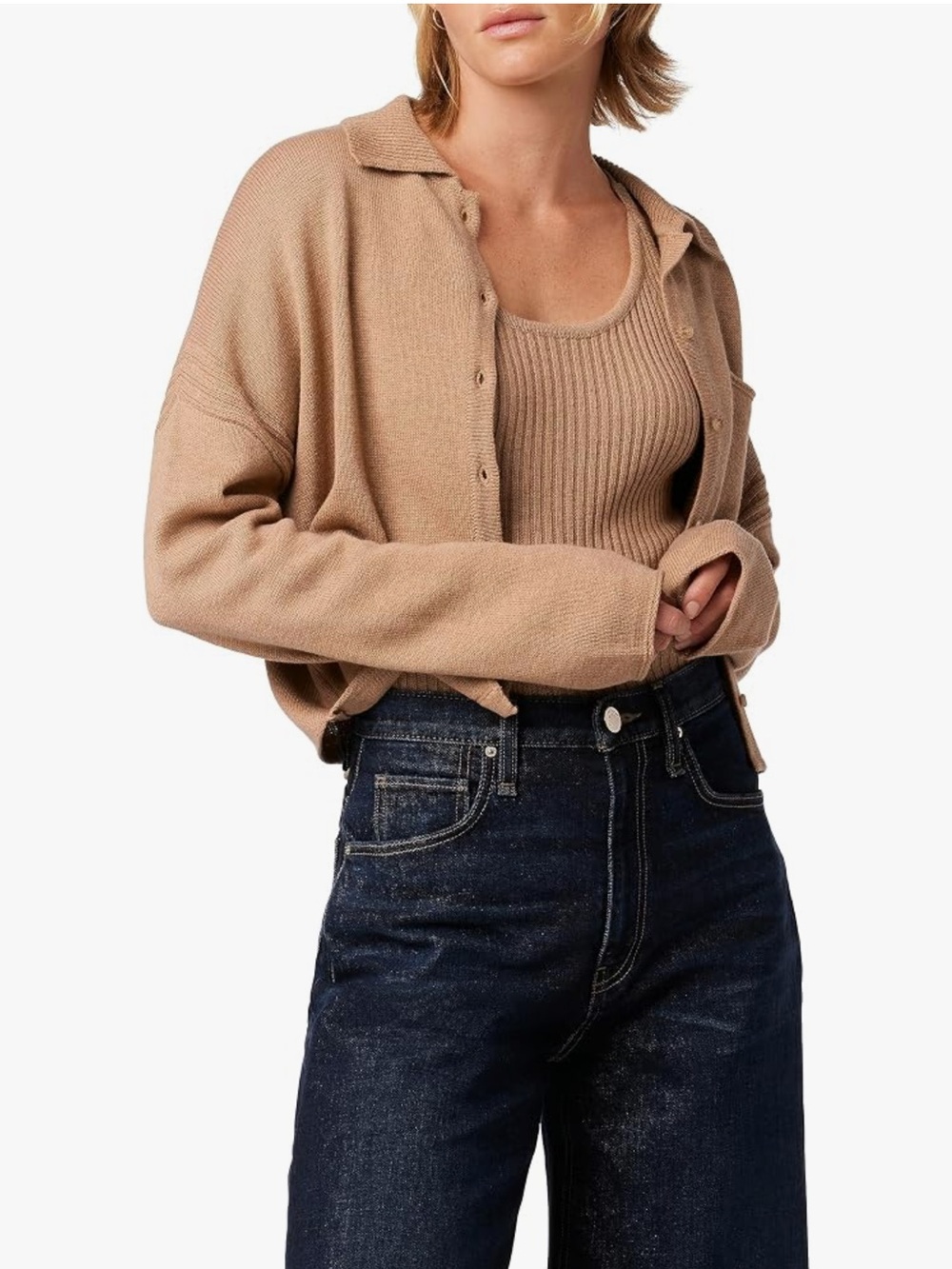 Hudson Jeans Cropped Wool Cotton Blend Button-front Cardigan NEW W2499 Sz XS